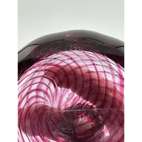 Vintage CMG signed 1994 Pink/Red Swirl Hand Blown Glass Perfume Bottle 3.75" - Picture 6 of 9